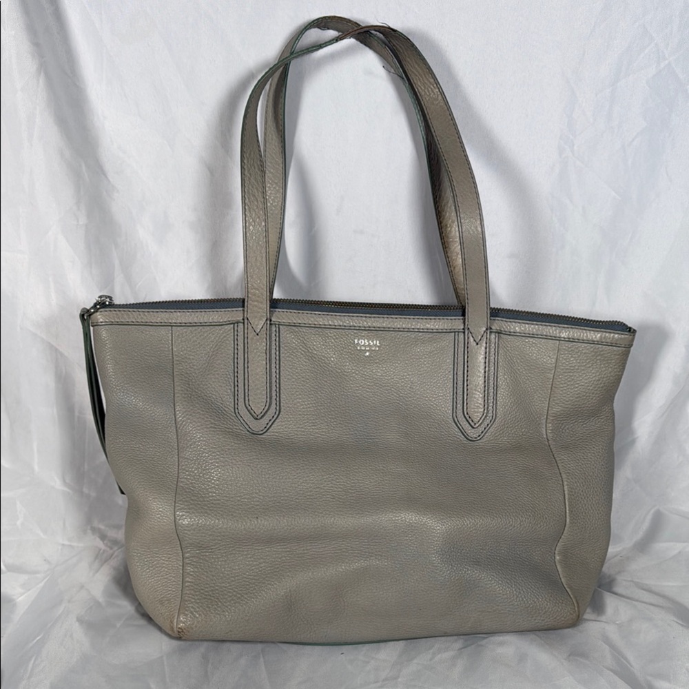 Fossil Gray Leather Tote Bag